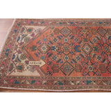 Hamedan Persian Vintage Runner Rug Handmade Geometric Wool Carpet - 3'3" x 9'9"