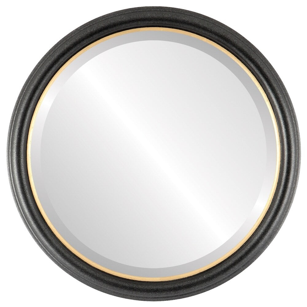 Hamilton Framed Round Mirror in Black Silver with Gold Lip