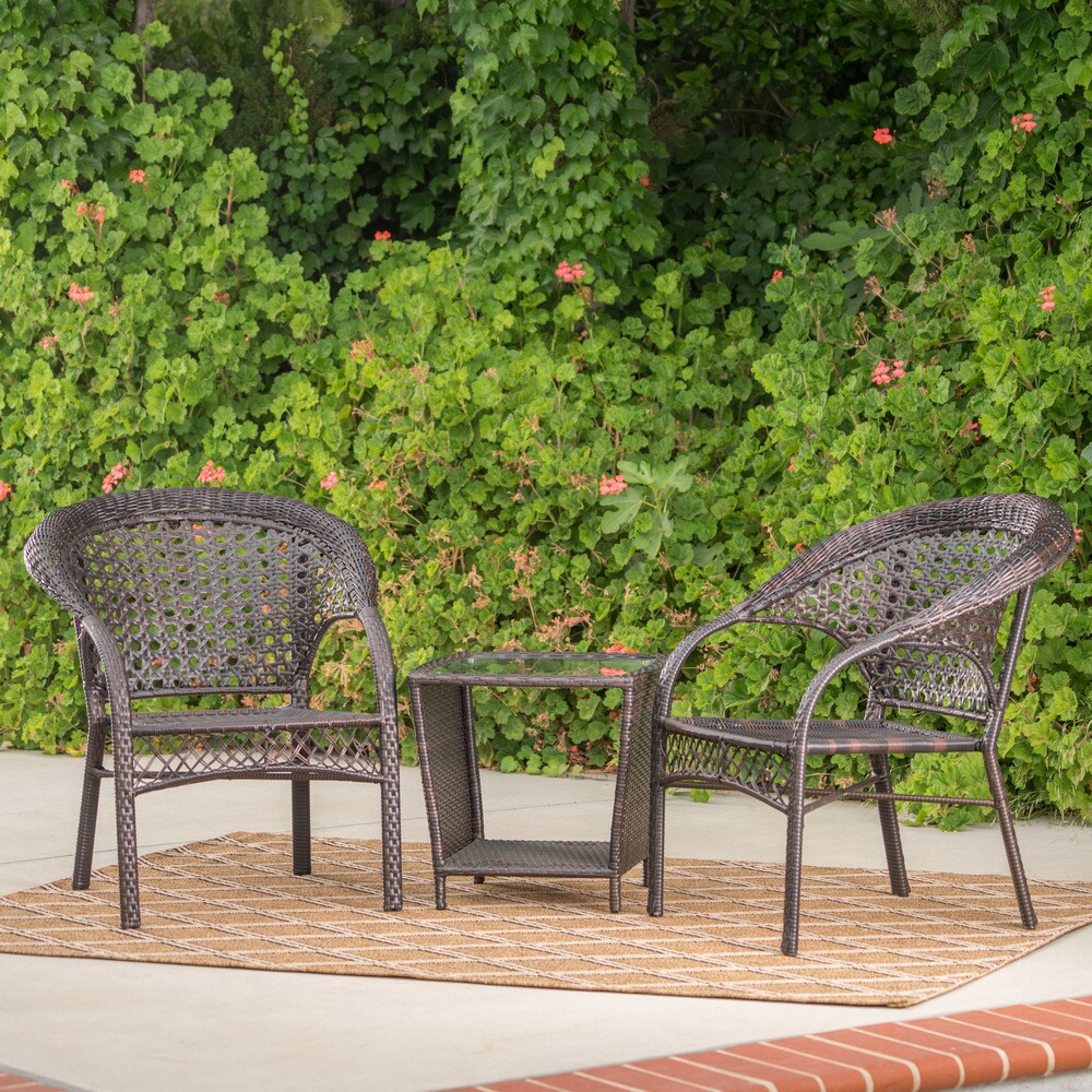Hamilton Outdoor 3-Piece Wicker Stacking Chair Chat Set by Christopher Knight Home