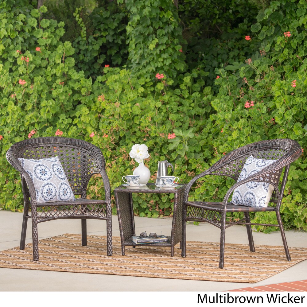 Hamilton Outdoor 3-Piece Wicker Stacking Chair Chat Set by Christopher Knight Home