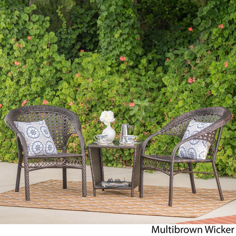 Hamilton Outdoor 3-Piece Wicker Stacking Chair Chat Set by Christopher Knight Home