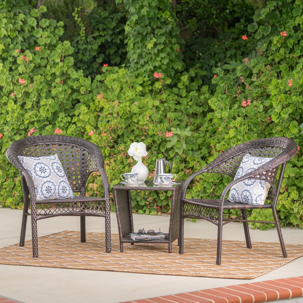 Hamilton Outdoor 3-Piece Wicker Stacking Chair Chat Set by Christopher Knight Home