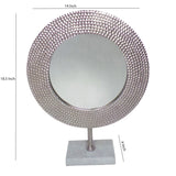 Hammered Metal Frame Round Standing Mirror with Block Base, Silver