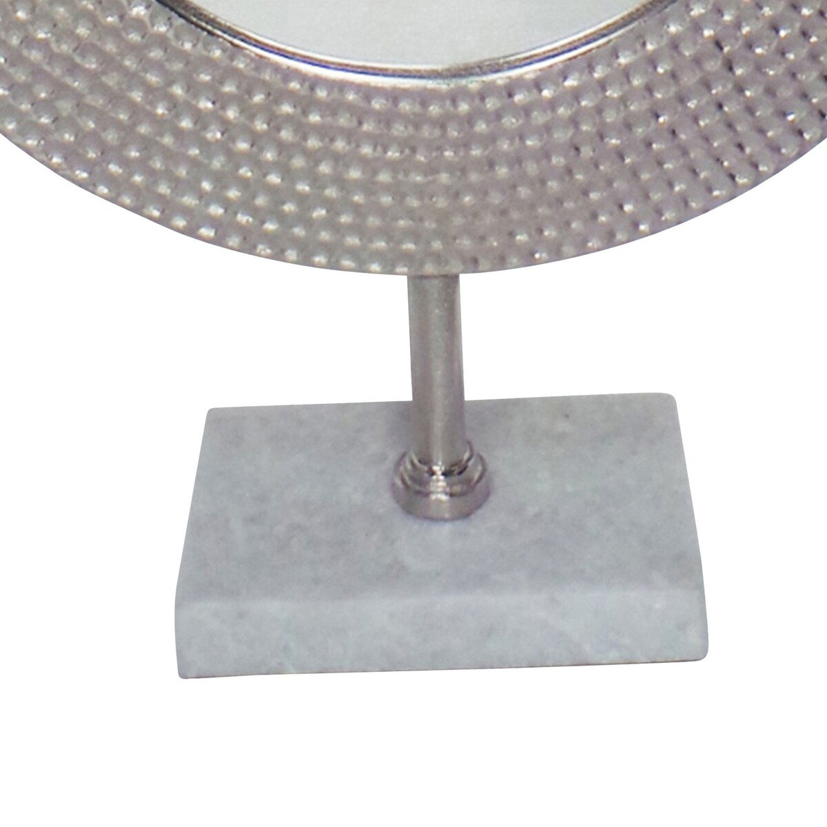 Hammered Metal Frame Round Standing Mirror with Block Base, Silver