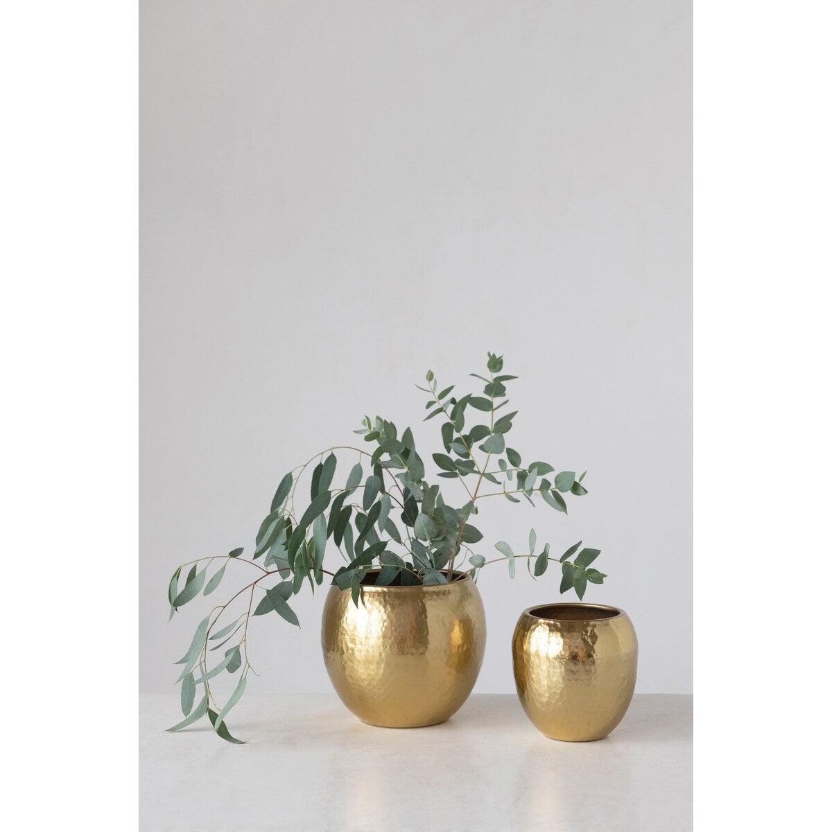 Hammered Metal Planters, Brass Finish, Set of 2