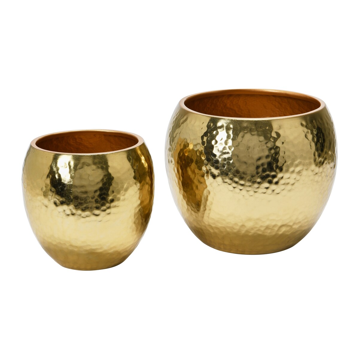 Hammered Metal Planters, Brass Finish, Set of 2