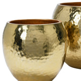 Hammered Metal Planters, Brass Finish, Set of 2