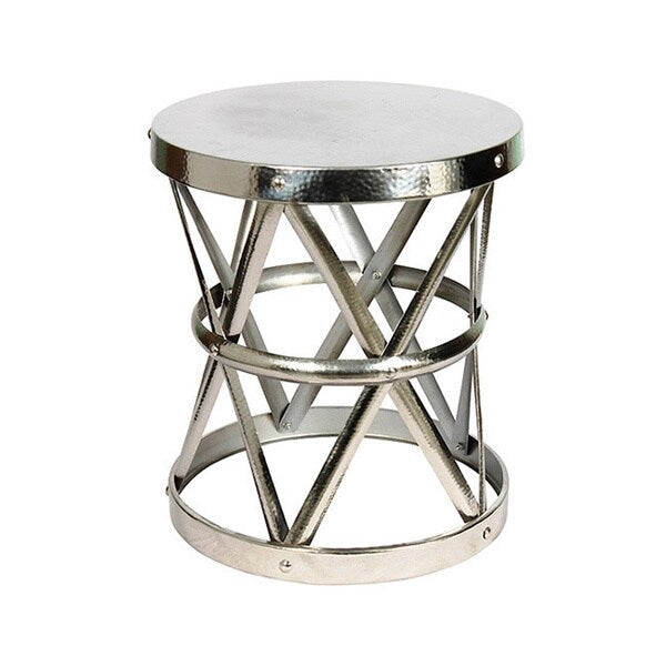 Hammered Nickel Drum Large Stool/ End Table