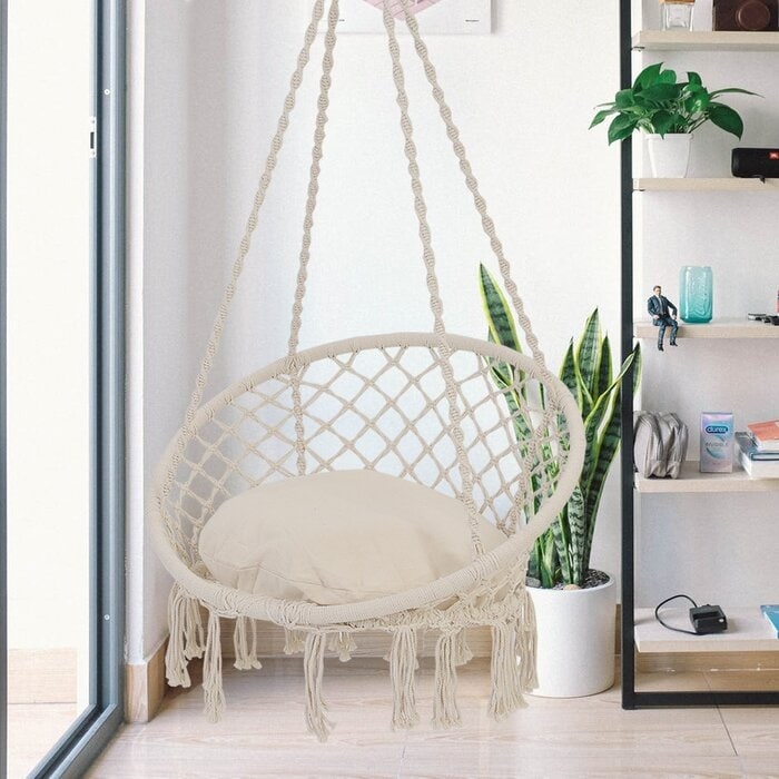 Hammock Chair Macrame Swing with Cushion and Hanging Hardware Kits
