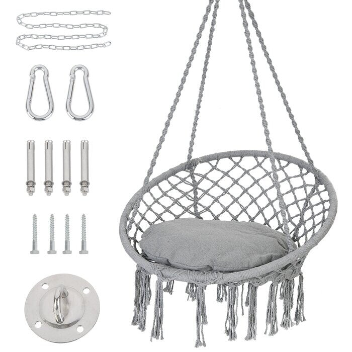 Hammock Chair Macrame Swing with Cushion and Hanging Hardware Kits