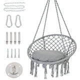 Hammock Chair Macrame Swing with Cushion and Hanging Hardware Kits