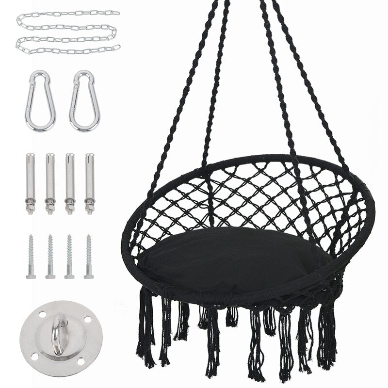 Hammock Chair Macrame Swing with Cushion and Hanging Hardware Kits