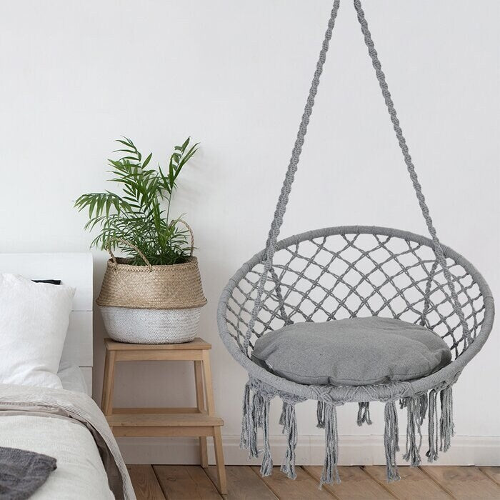 Hammock Chair Macrame Swing with Cushion and Hanging Hardware Kits