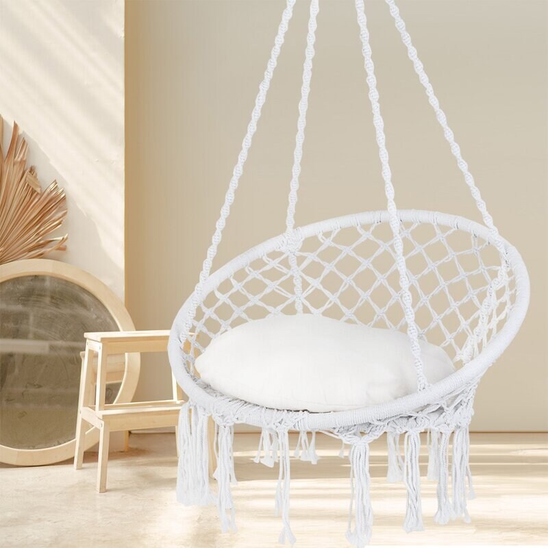 Hammock Chair Macrame Swing with Cushion and Hanging Hardware Kits