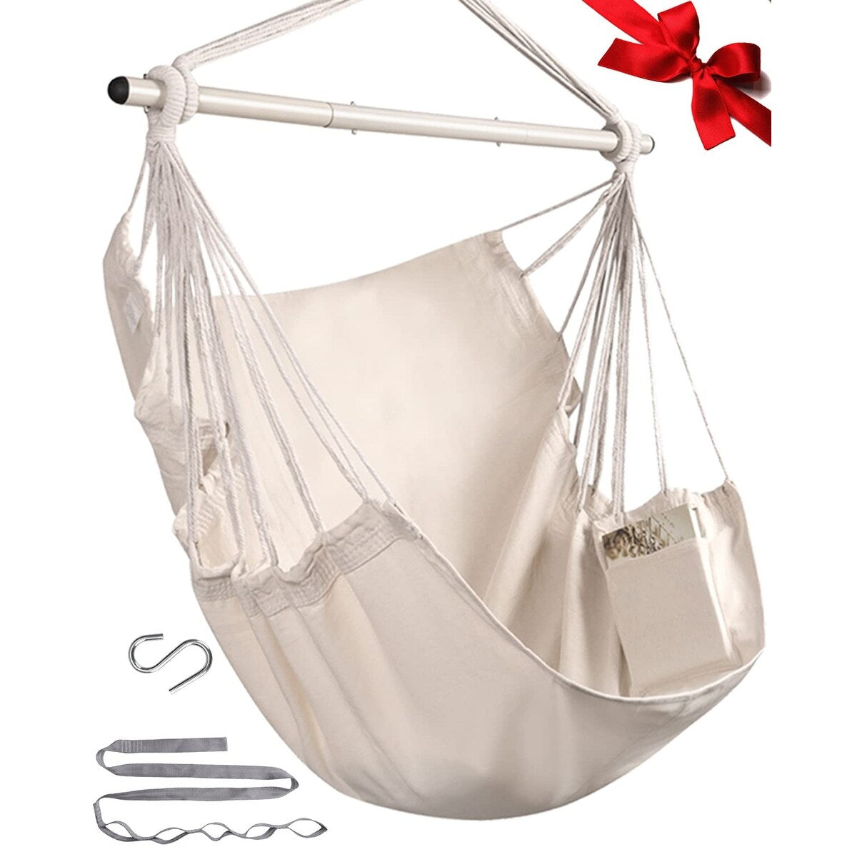 Hammock Chair Swing Indoor Hammock for Bedroom - Max 500 Lbs－Steel Spreader Bar with Anti-Slip Rings-Indoor&Outdoor