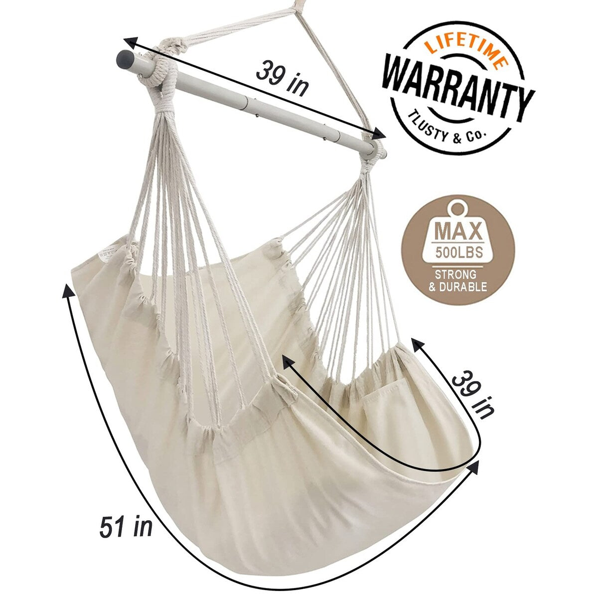 Hammock Chair Swing Indoor Hammock for Bedroom - Max 500 Lbs－Steel Spreader Bar with Anti-Slip Rings-Indoor&Outdoor