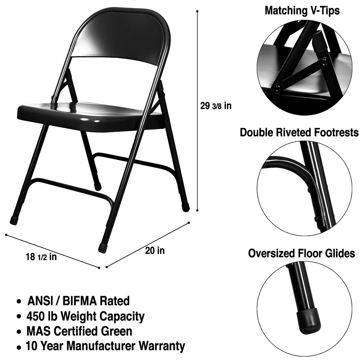 Hampden Furnishings Bernadine Collection Metal Round-Backed Folding Chair, Pack of 4