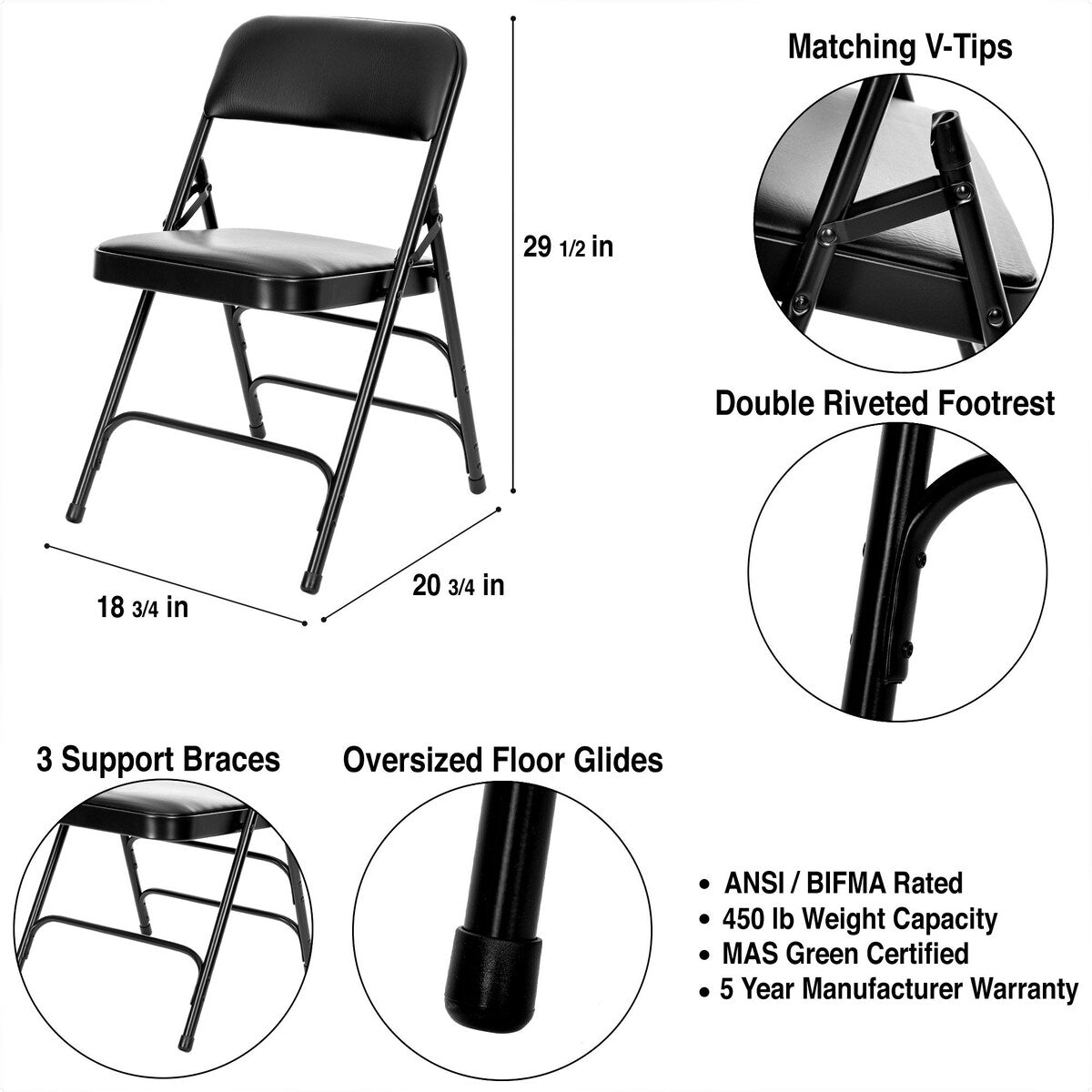 Hampden Furnishings Bernadine Collection Vinyl Triple Brace Folding Chair, Pack of 4