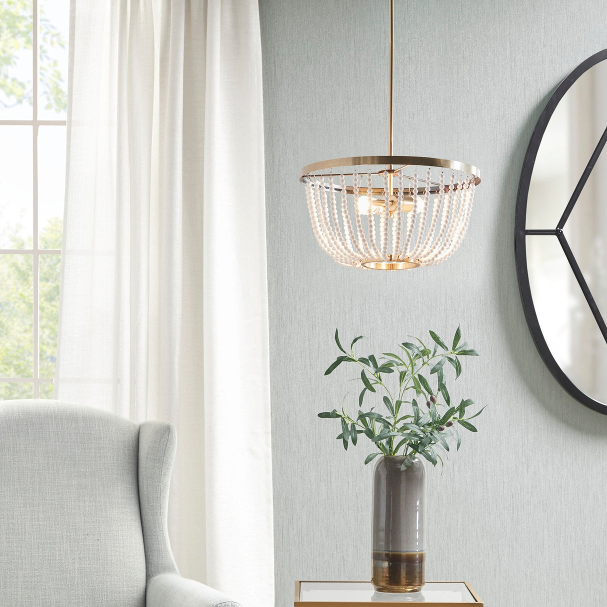 Hampton Hill Melrose Antique Brass/ White 2-Light Beaded Chandelier