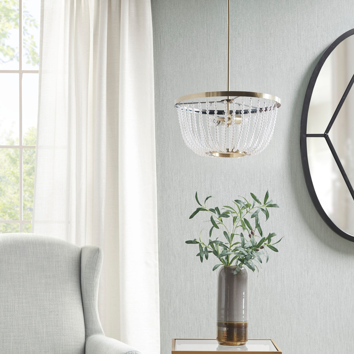Hampton Hill Melrose Antique Brass/ White 2-Light Beaded Chandelier