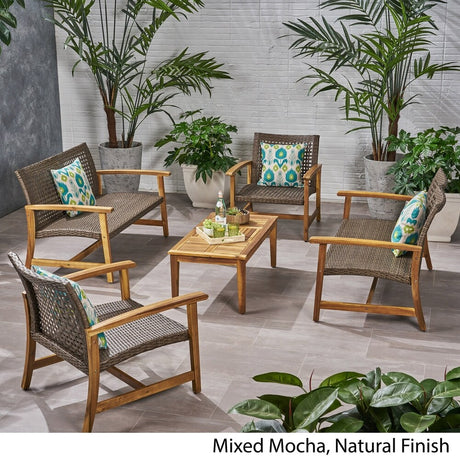 Hampton Wicker/ Acacia Wood Outdoor 5-piece Chat Set by Christopher Knight Home