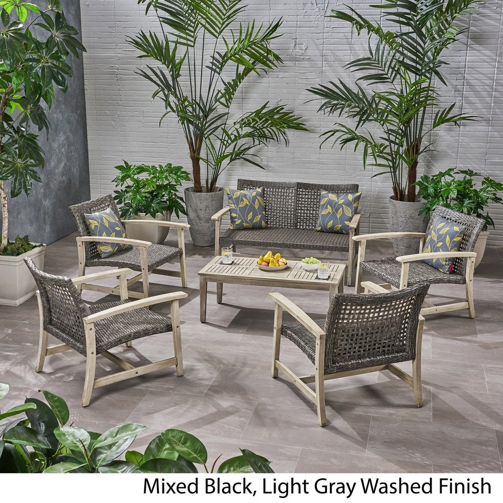 Hampton Wood and Wicker 6-piece Outdoor Chat Set by Christopher Knight Home