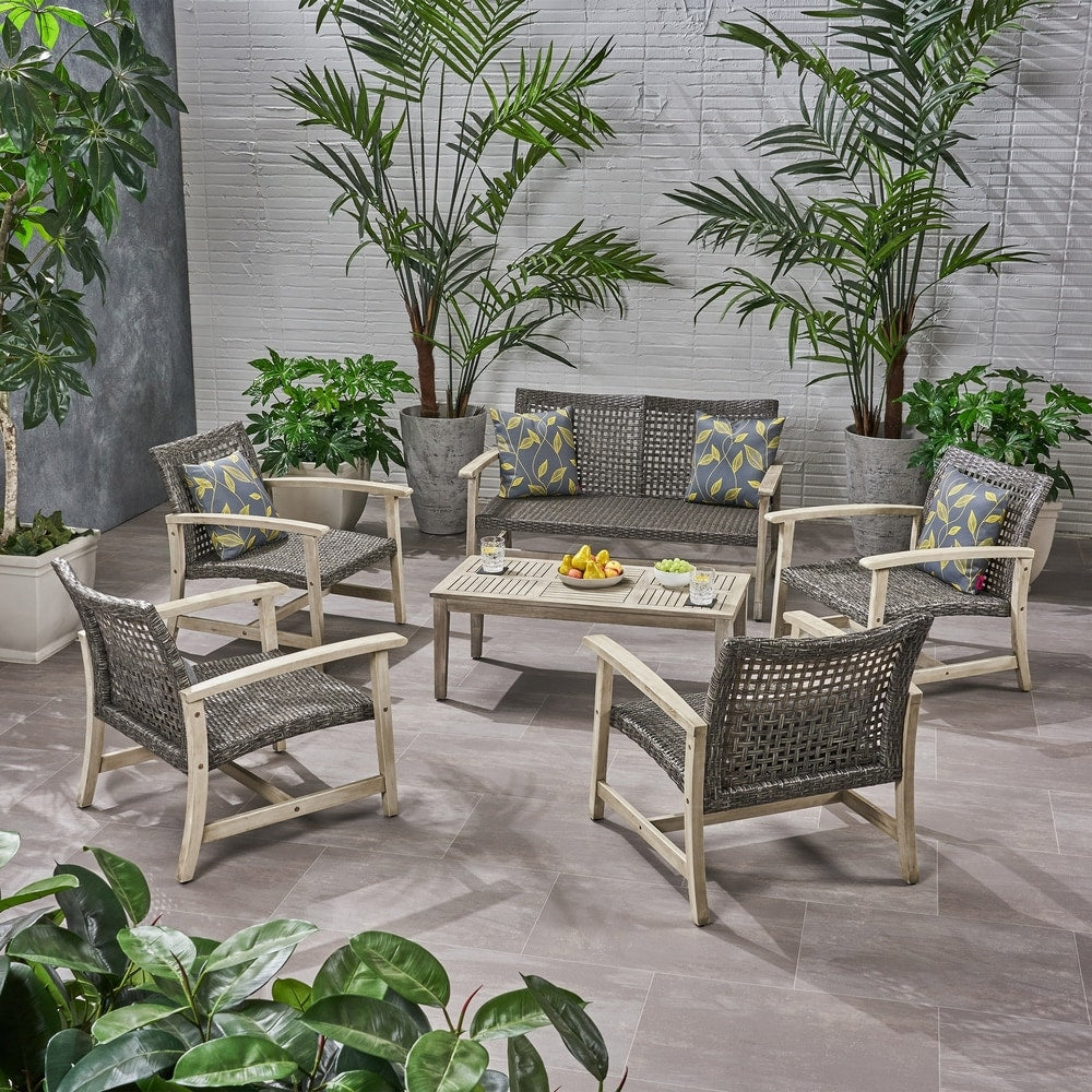 Hampton Wood and Wicker 6-piece Outdoor Chat Set by Christopher Knight Home