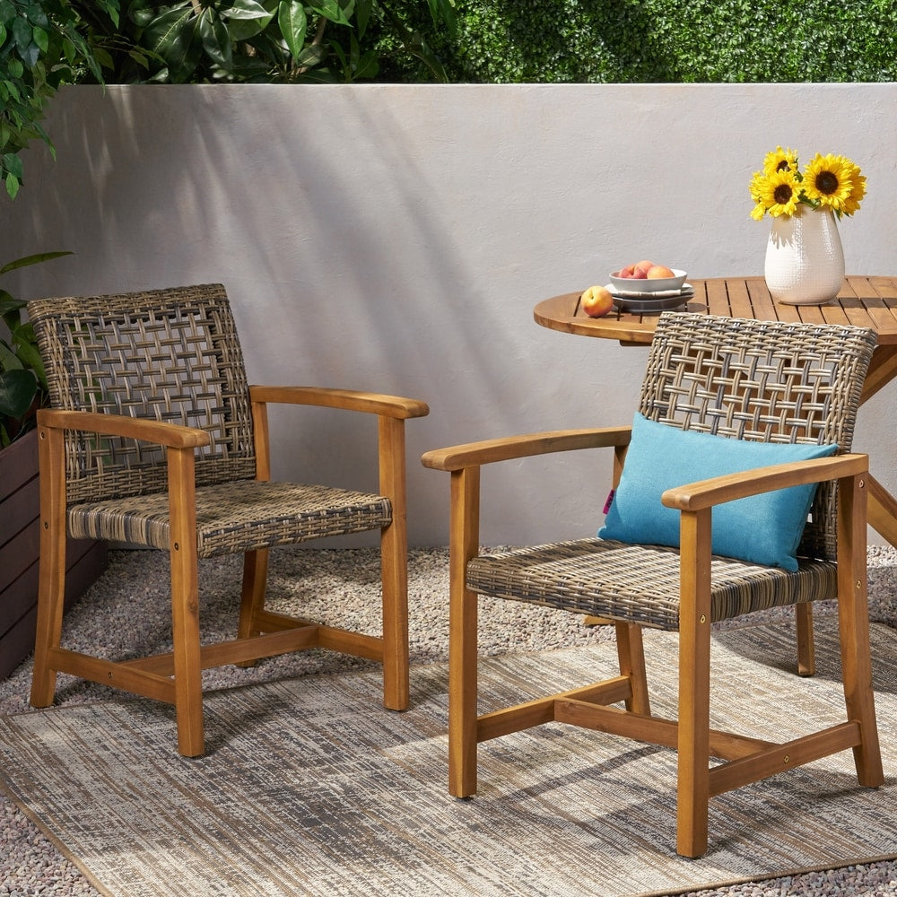 Hampton Outdoor Acacia Wood and Wicker Dining Chair (Set of 2) by Christopher Knight Home