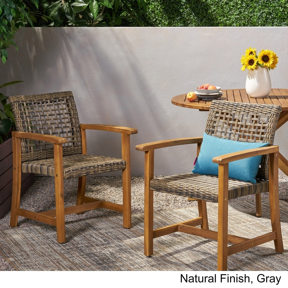 Hampton Outdoor Acacia Wood and Wicker Dining Chair (Set of 2) by Christopher Knight Home