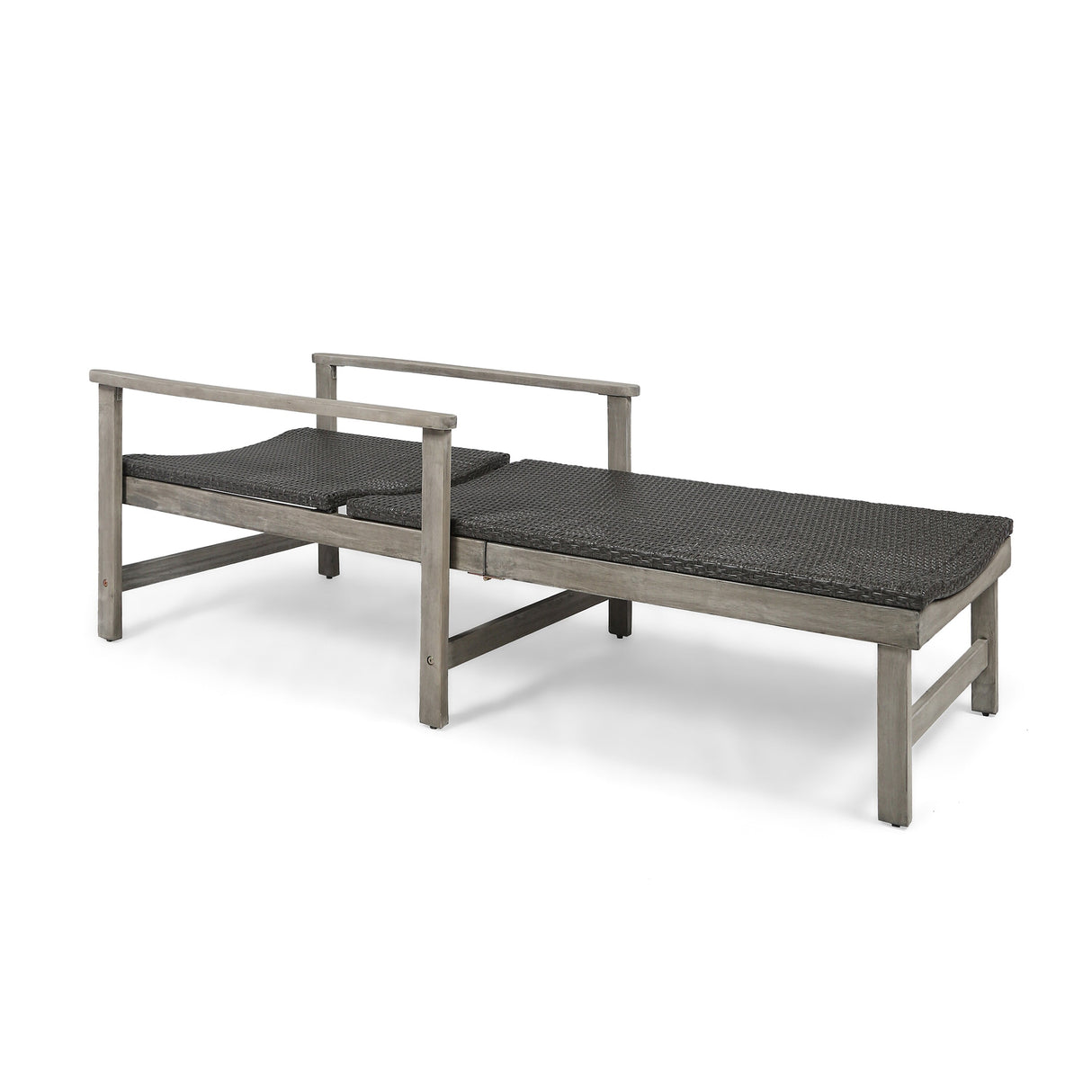 Hampton Outdoor Rustic Acacia Wood Chaise Lounge with Wicker Seating by Christopher Knight Home