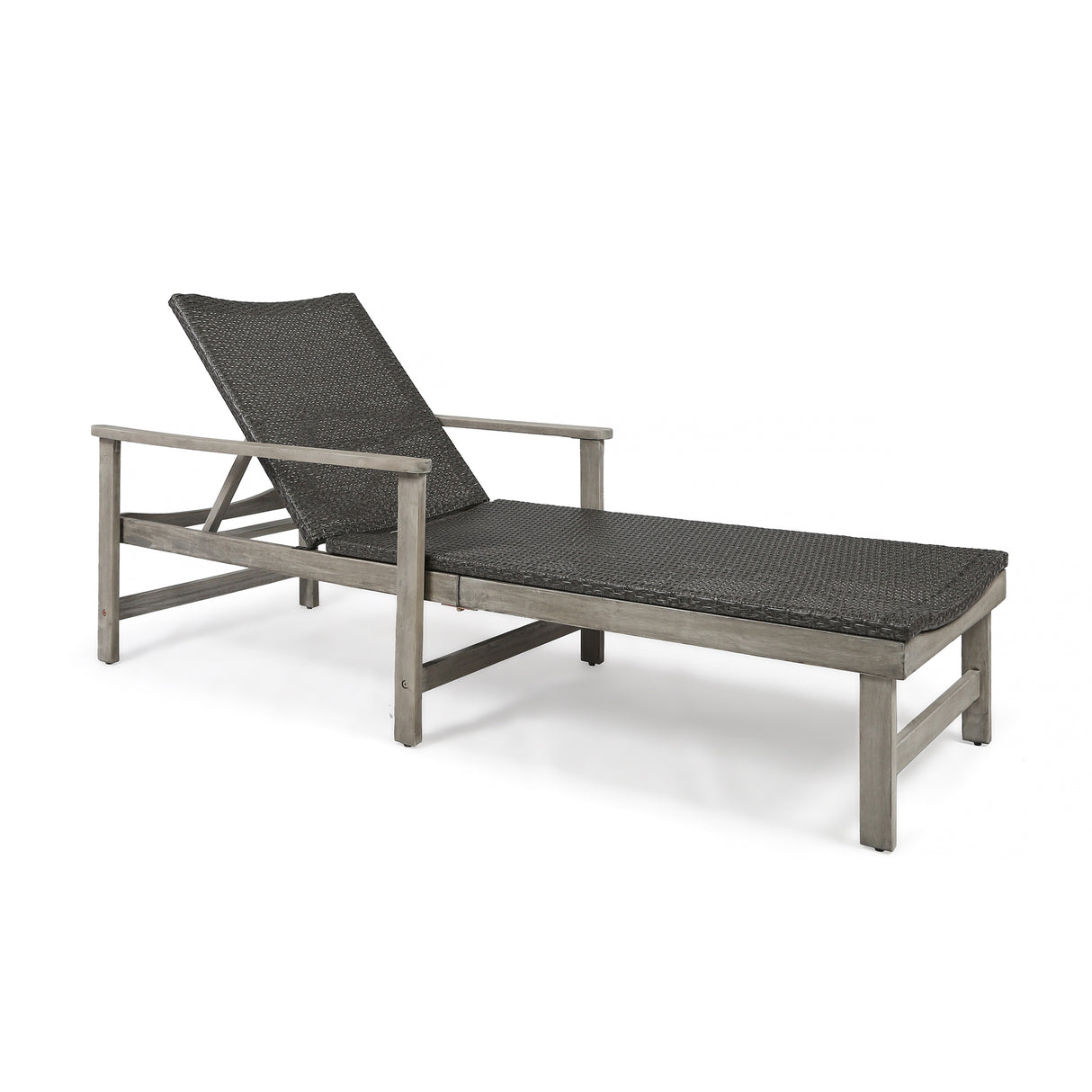 Hampton Outdoor Rustic Acacia Wood Chaise Lounge with Wicker Seating by Christopher Knight Home