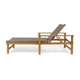 Hampton Outdoor Rustic Acacia Wood Chaise Lounge with Wicker Seating by Christopher Knight Home