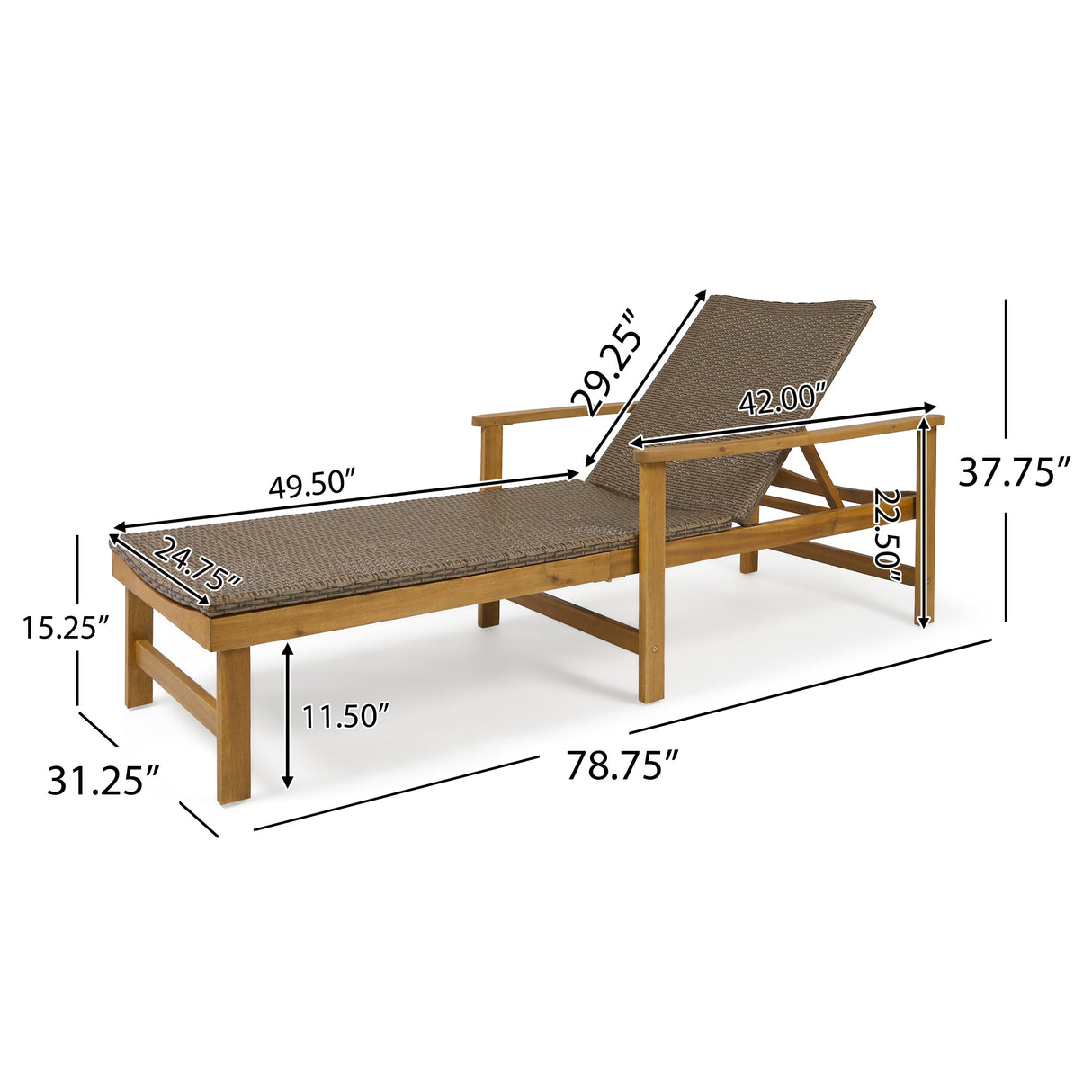Hampton Outdoor Rustic Acacia Wood Chaise Lounge with Wicker Seating by Christopher Knight Home