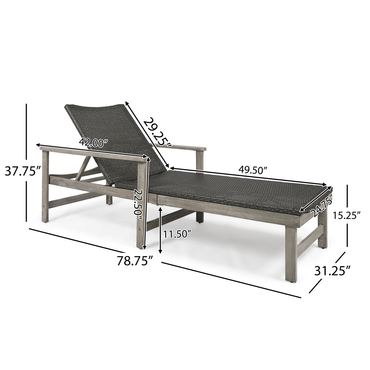 Hampton Outdoor Rustic Acacia Wood Chaise Lounge with Wicker Seating by Christopher Knight Home