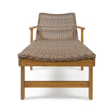 Hampton Outdoor Rustic Acacia Wood Chaise Lounge with Wicker Seating by Christopher Knight Home