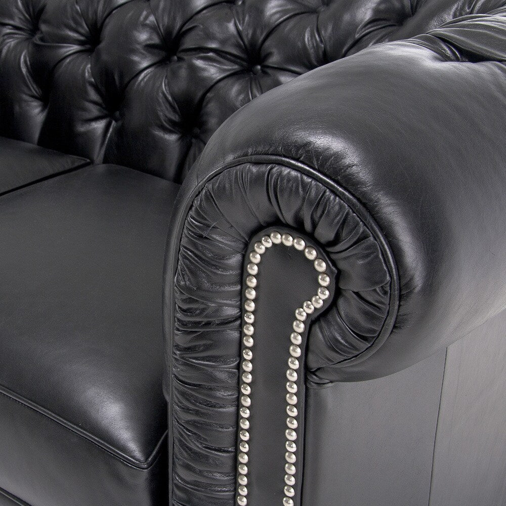Hancock Tufted Black Italian Chesterfield Leather Sofa