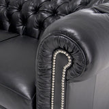 Hancock Tufted Black Italian Chesterfield Leather Sofa