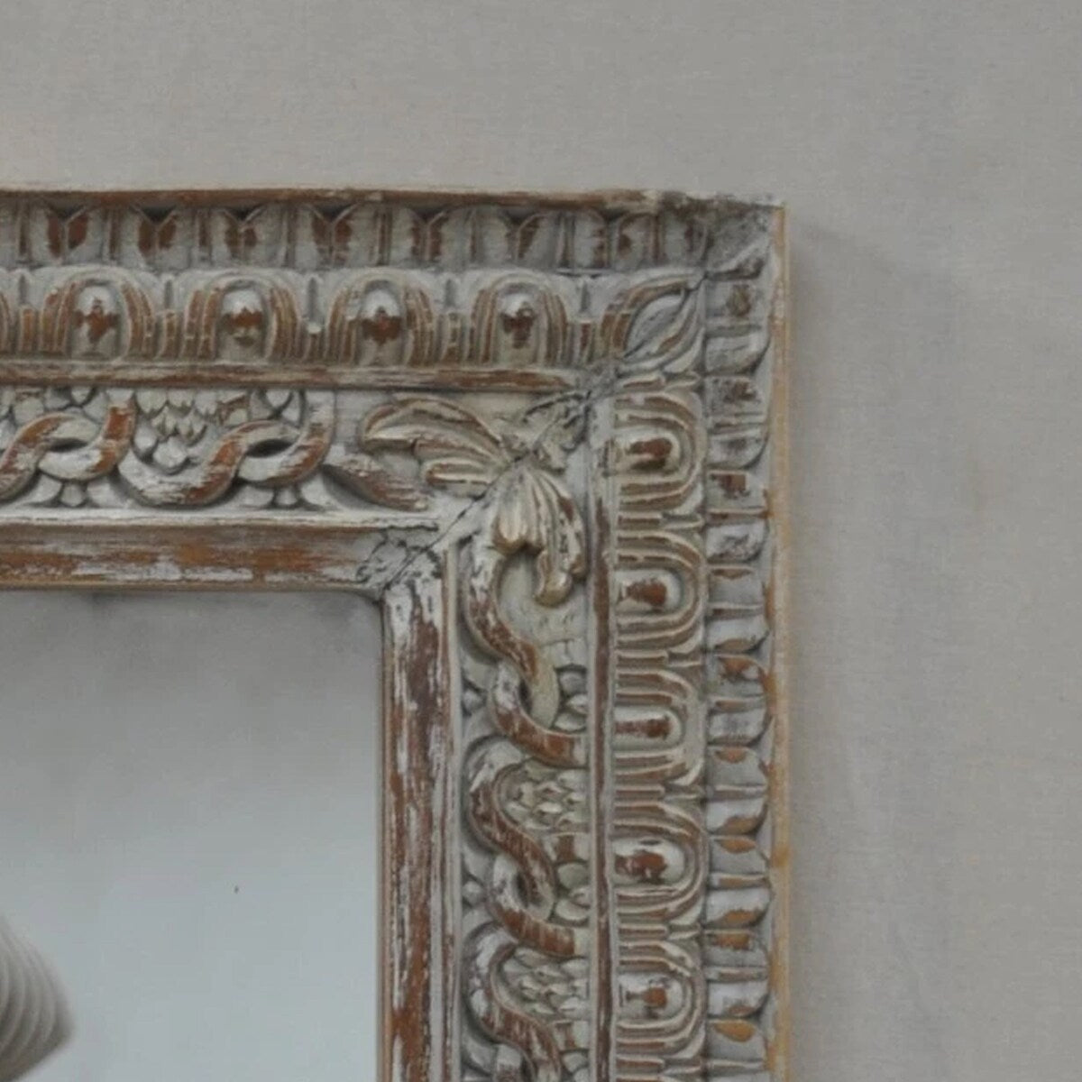 Hand Carved Designer Mirror Frame Distressed - Almond
