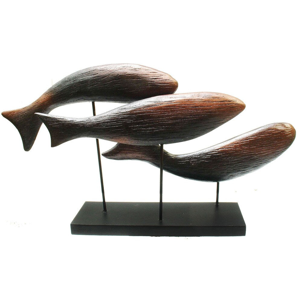 Hand-Carved Fish School Statue (Indonesia)