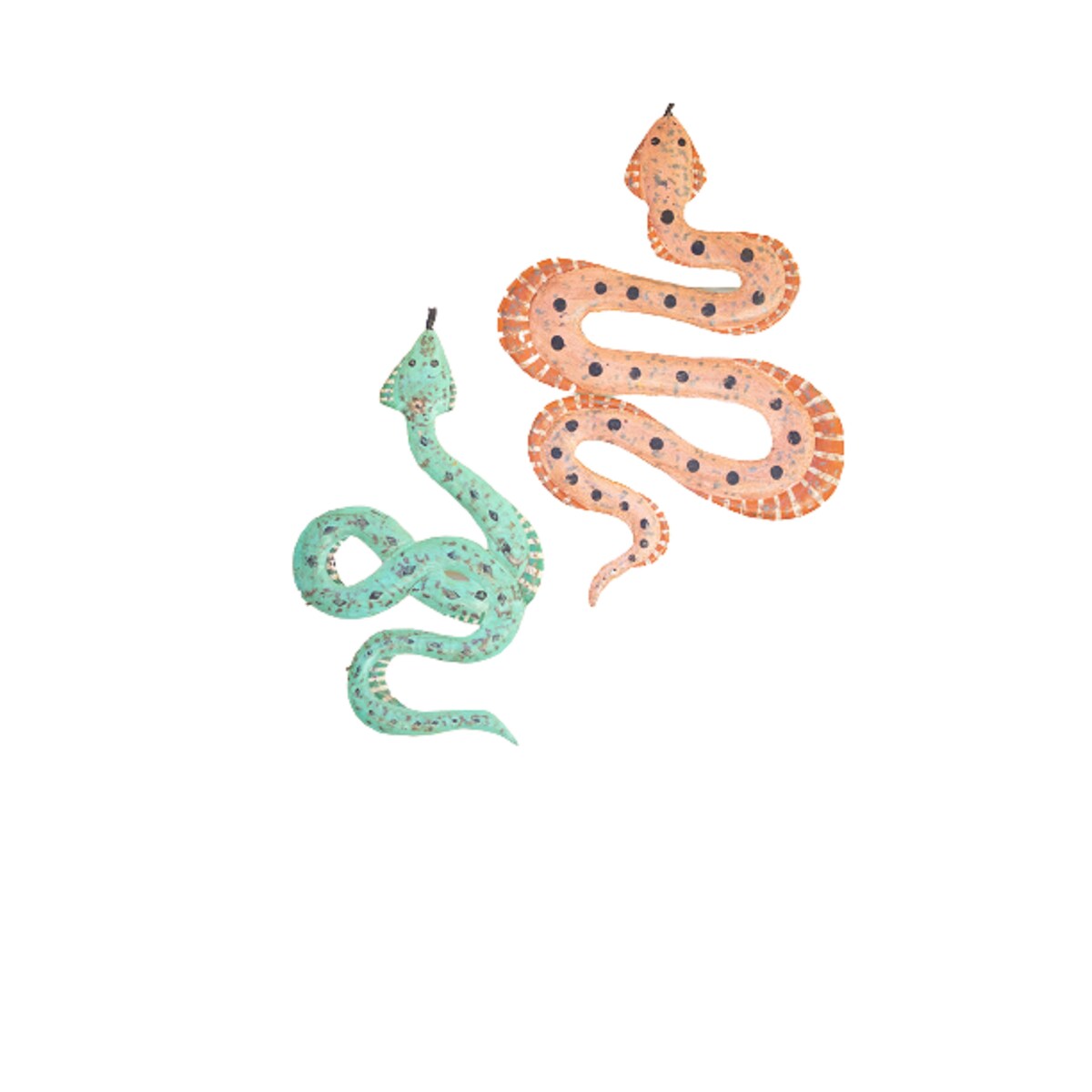 Hand Hammered Wall Hanging Recycled Metal Snakes, 29" - Set of 2