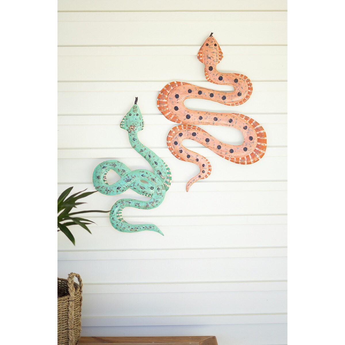 Hand Hammered Wall Hanging Recycled Metal Snakes, 29" - Set of 2