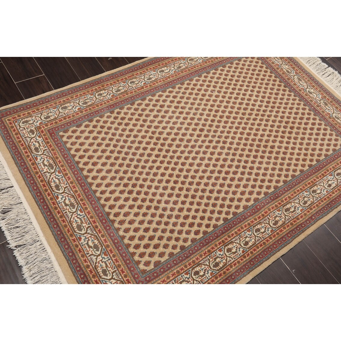Hand Knotted 150 KPSI Beige Wool Traditional Oriental Area Rug (4x6) - 4' 1'' x 5' 11''