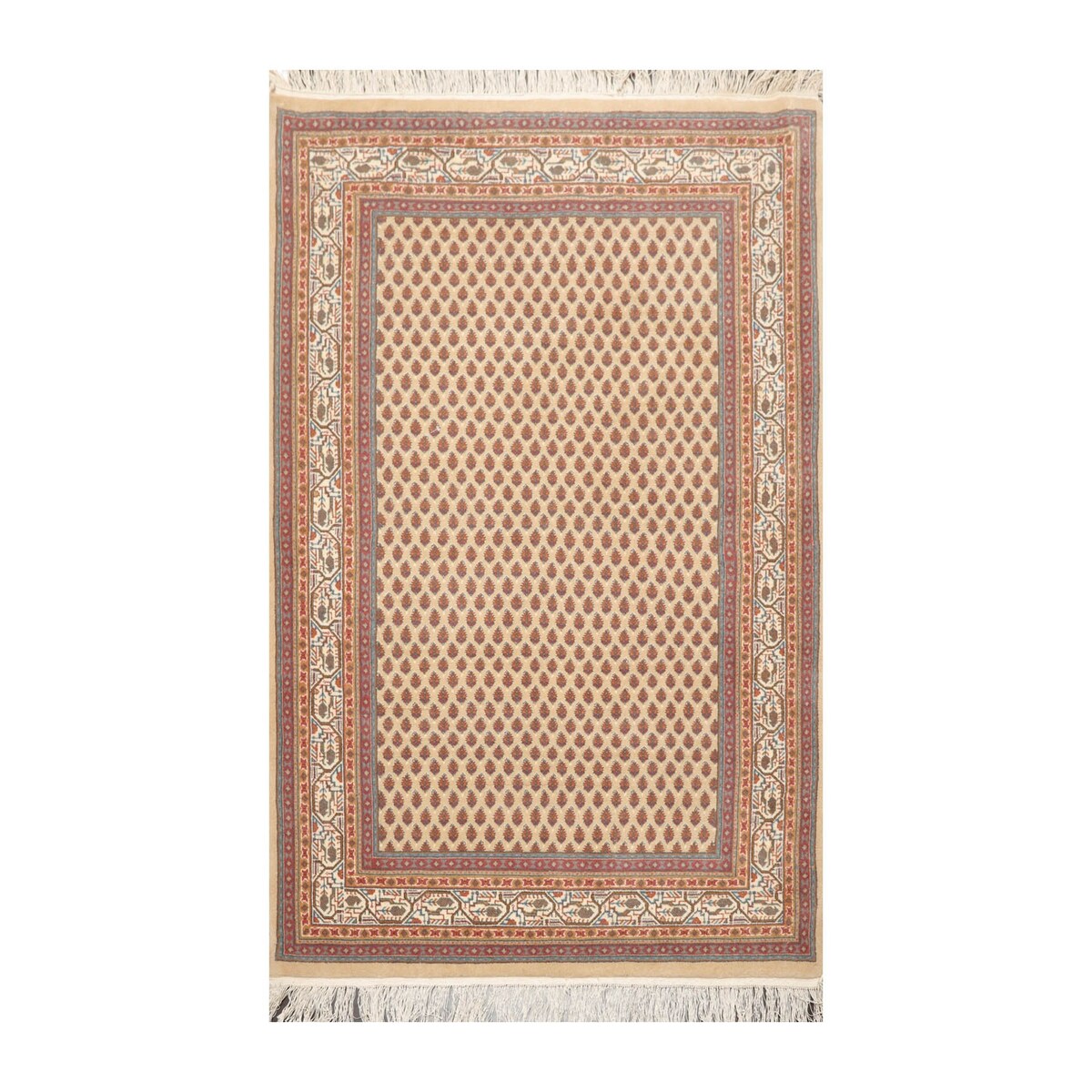Hand Knotted 150 KPSI Beige Wool Traditional Oriental Area Rug (4x6) - 4' 1'' x 5' 11''