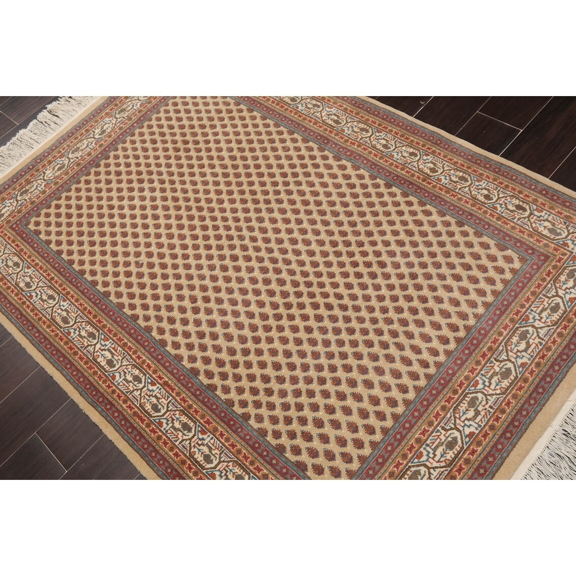 Hand Knotted 150 KPSI Beige Wool Traditional Oriental Area Rug (4x6) - 4' 1'' x 5' 11''