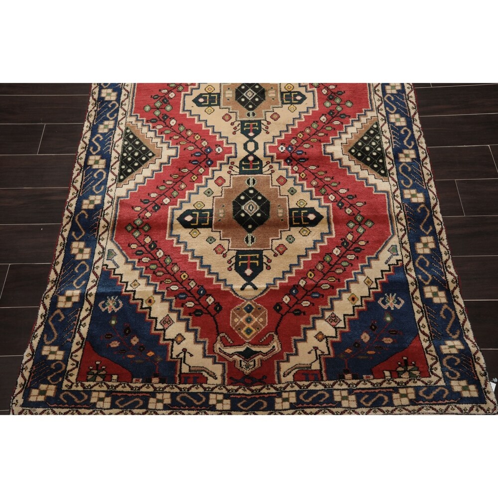 Hand Knotted 200 KPSI Ivory,Rose Wool Persian Oriental Area Rug (4'3''x7'7'') - 4'3" x 6'7"