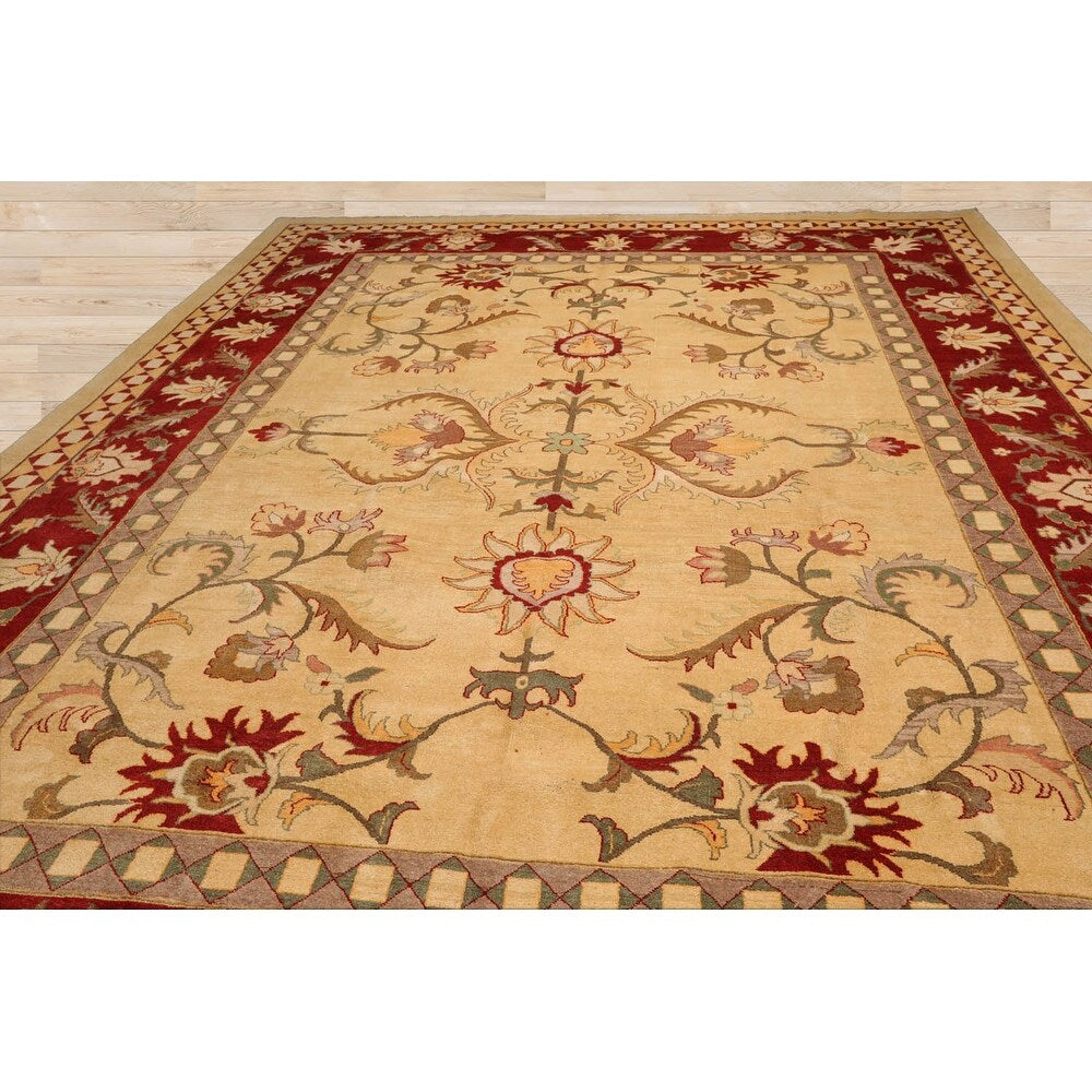 Hand Knotted Agra Light Gold Arts & Crafts Wool Oriental Area Rug - 11' x 15'
