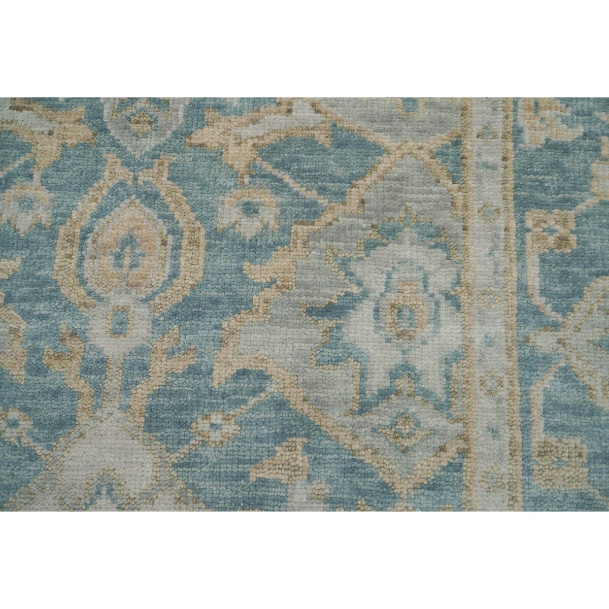 Hand Knotted Aqua Turkish Oushak Wool Transitional Oriental Area Rug - 9' x 12' 1''