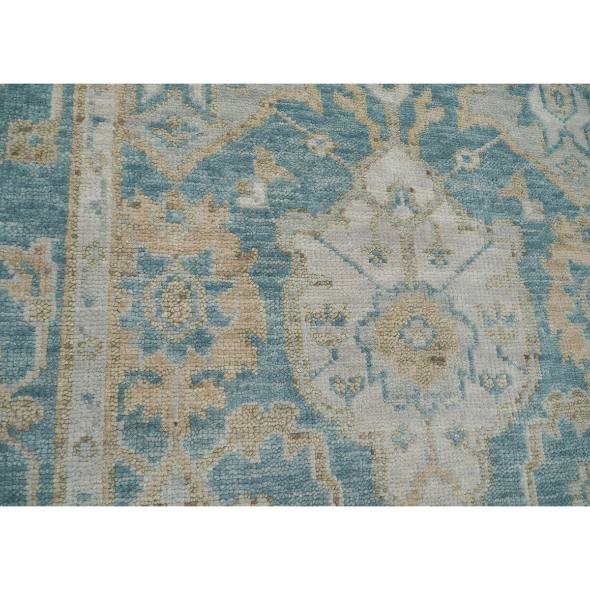 Hand Knotted Aqua Turkish Oushak Wool Transitional Oriental Area Rug - 9' x 12' 1''