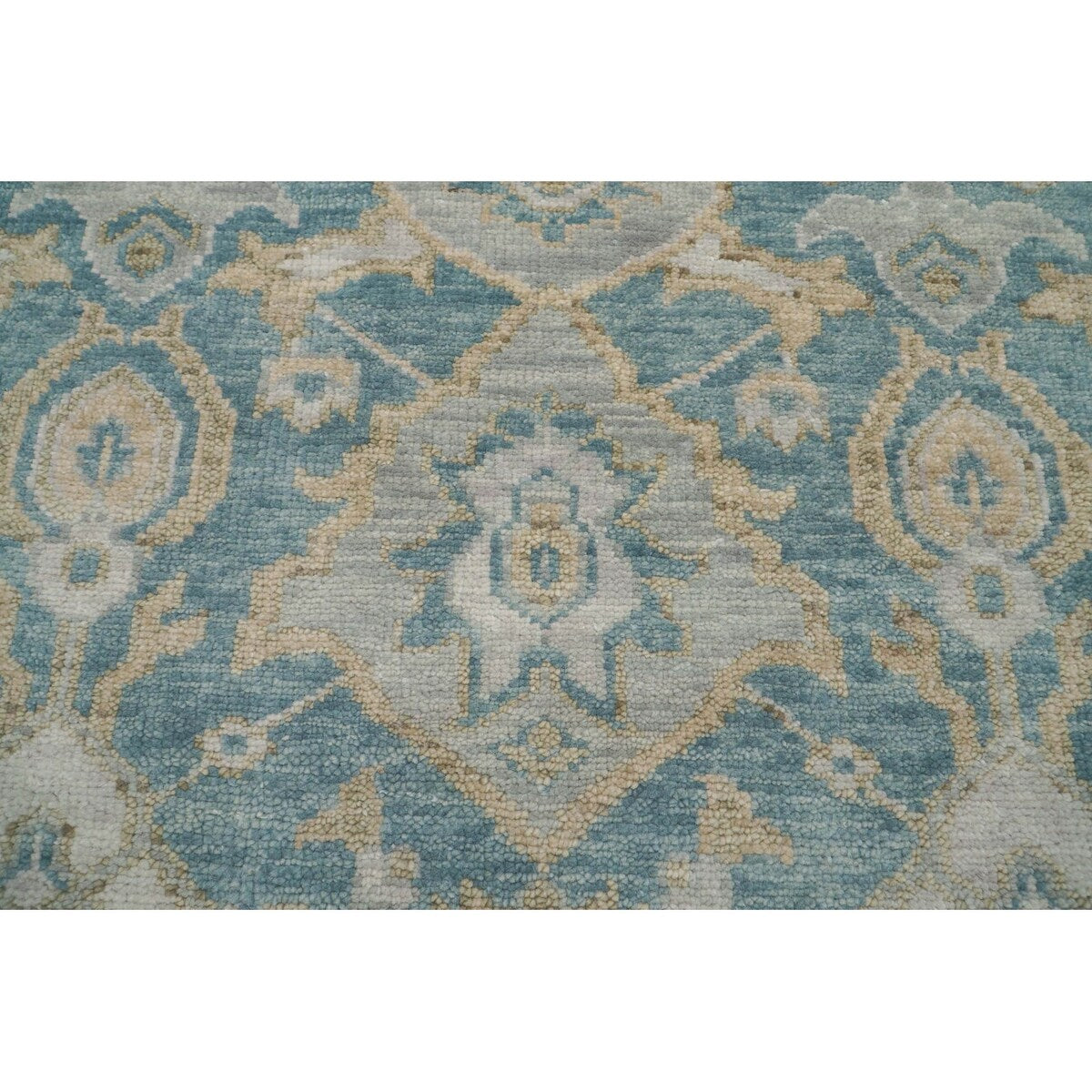 Hand Knotted Aqua Turkish Oushak Wool Transitional Oriental Area Rug - 9' x 12' 1''