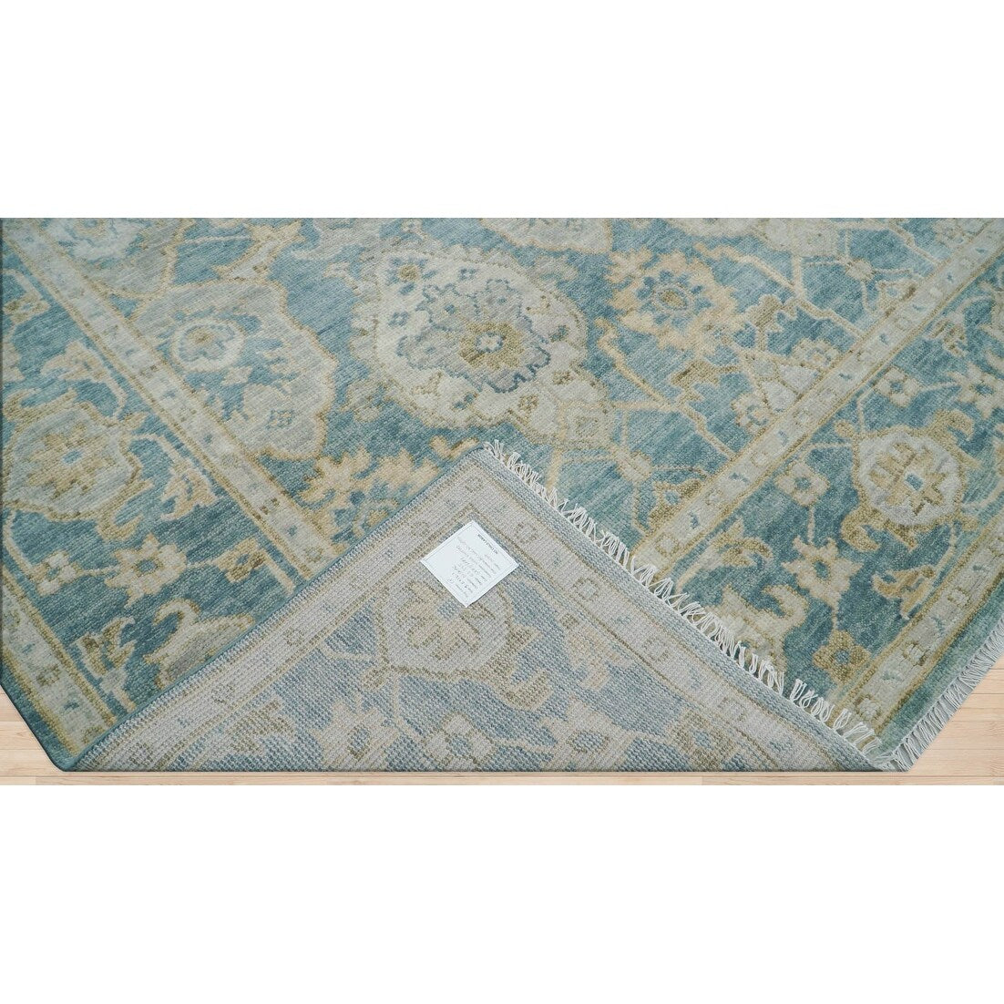 Hand Knotted Aqua Turkish Oushak Wool Transitional Oriental Area Rug - 9' x 12' 1''